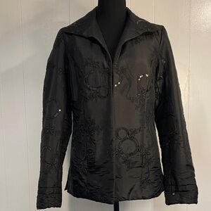 Chico's Jacket Embroidered Satin Evening Jacket Cocktail Black Size 0 (4-6)